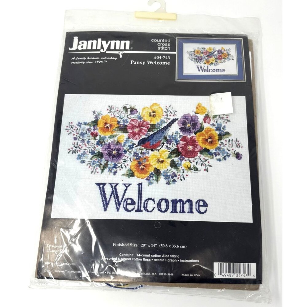 Janlynn Counted Cross Stitch Kit Pansy Welcome  #04-743 New!